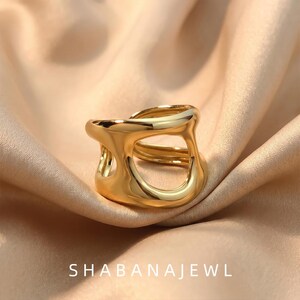 Gold Irregular Twisted Open Ring Modern Wide Adjustable Statement Ring For Women
