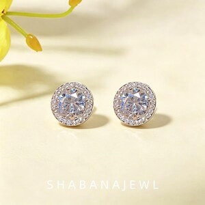 Silver Minimalist Round Zircon Stud Earrings, Tiny Delicate Unique Women Ear Jewelry One Pair