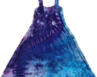 Hand Dyed Tie Dye Cotton Dress: Boho Hippie Sleeveless Sundress