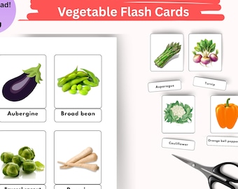 Schede didattiche stampabili sulle verdure / 44 schede didattiche sulle verdure per bambini / Apprendimento prescolare e istruzione parentale