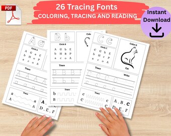 Alfabeto dei caratteri di tracciamento - Esercizi di scrittura a mano per bambini (download PDF)