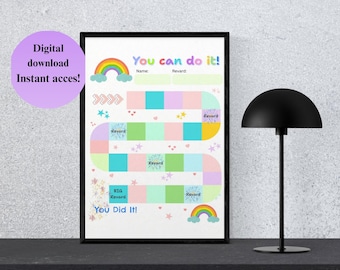 Tabella delle ricompense arcobaleno stampabile / Tabella delle faccende per bambini (download digitale formato A4/lettera USA)