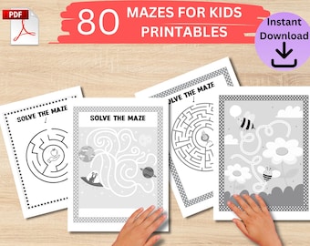 80 labirinti stampabili per bambini con diversi livelli di difficoltà, attività divertenti, schede di lavoro per bambini in età prescolare.