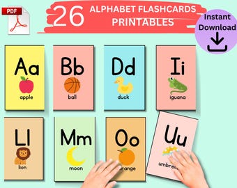 Schede didattiche dell'alfabeto stampabili per bambini in età prescolare, scuola materna, scuola materna, scuola materna, classe, fonetica, alfabetizzazione, carte ABC, download in formato PDF
