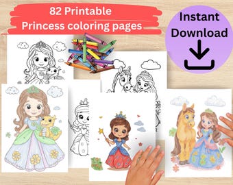 Pagine da colorare di principesse stampabili / libro di attività per bambini / download digitale, 82 pagine