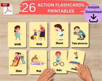 Schede didattiche sui verbi d'azione, stampabili, per bambini in età prescolare, scuola materna, scuola materna, attività in classe, set di apprendimento in formato PDF