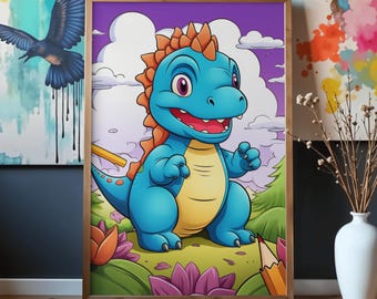 Poster di dinosauri, decorazioni murali per bambini, decorazioni per la stanza dei giochi. Stampe per la cameretta dei bambini. (Download digitale)