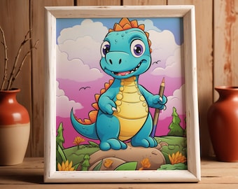 Stampa per cameretta dei dinosauri, decorazione murale per bambini con dinosauri, poster con dinosauri.