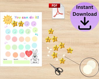 Tabella delle ricompense vibrante per bambini piccoli e ragazzi, poster stampabile per le faccende domestiche arcobaleno, download immediato