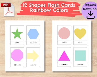 Schede didattiche stampabili sulle forme – 12 schede sulle forme arcobaleno per la scuola materna – Apprendimento per la scuola materna – Matematica per la scuola domestica – Decorazione per la classe