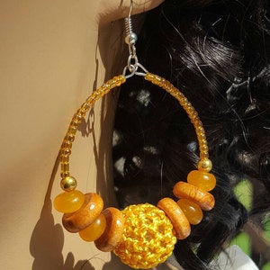 A Touch of Sun Crochet Beaded Hoop Earrings in Yellow