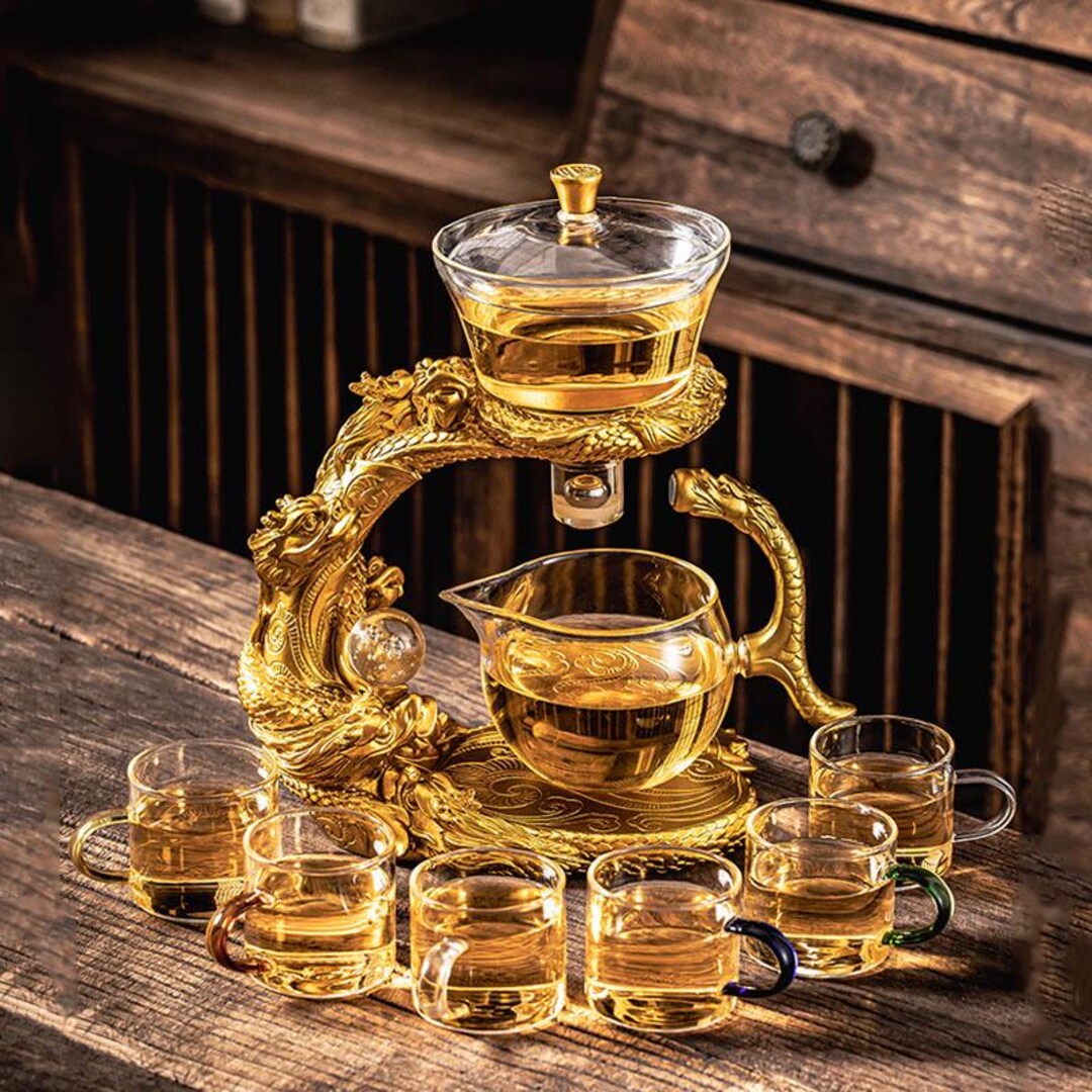 Embossed Dragon Glass Automatic Tea Set | Magnetic Infuser, Ceremony ...