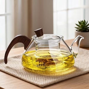 Heat Resistant Borosilicate Glass Teapot, Japanese Style Tea Pot with Wooden Handle, Loose Leaf Tea Brewer, Modern Gongfu Tea Maker