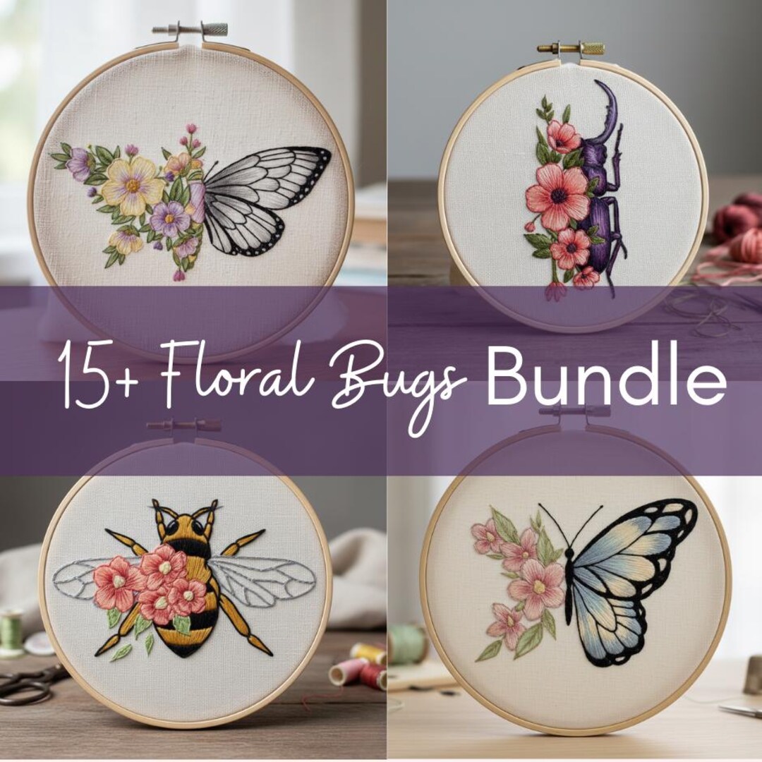 15+ Floral Bugs Bundle Hand Embroidery PDF Pattern - Digital Download ...