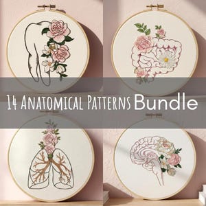 Patrón de bordado a mano gótico anatómico en PDF (14 patrones) - Descarga digital - Diseño floral para principiantes
