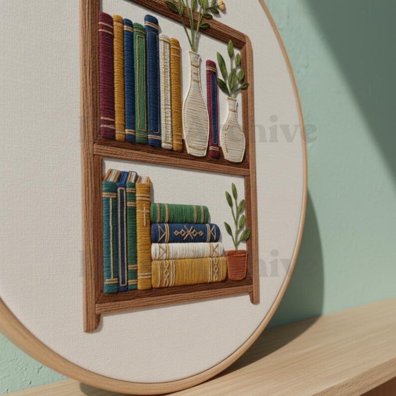 Bookshelf Hand Embroidery PDF Pattern - Digital Download Reading ...