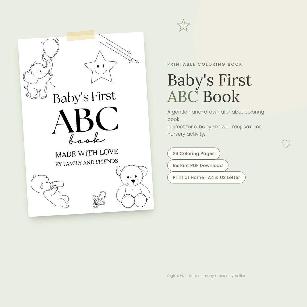 Baby Shower ABC Coloring Book, Baby First Alphabet Activity (digital ...