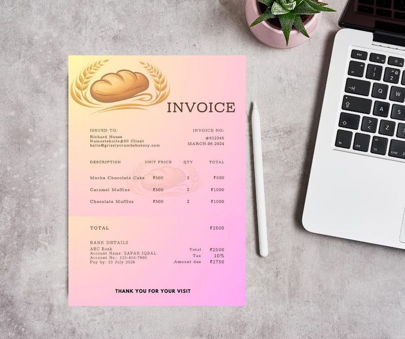 Editable Bakery Invoice Template for Cake Orders | Customizable Canva ...