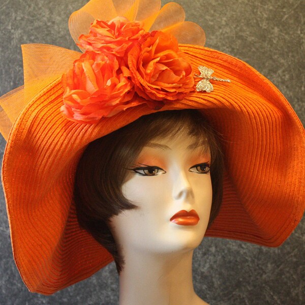 EXCLUSIVITY GUARANTEED! Kentucky Derby Hat Victorian Hat Downton Abbey Hat Garden Party Tea Party Easter Fashion Hat Woman’s Orange Hat 616