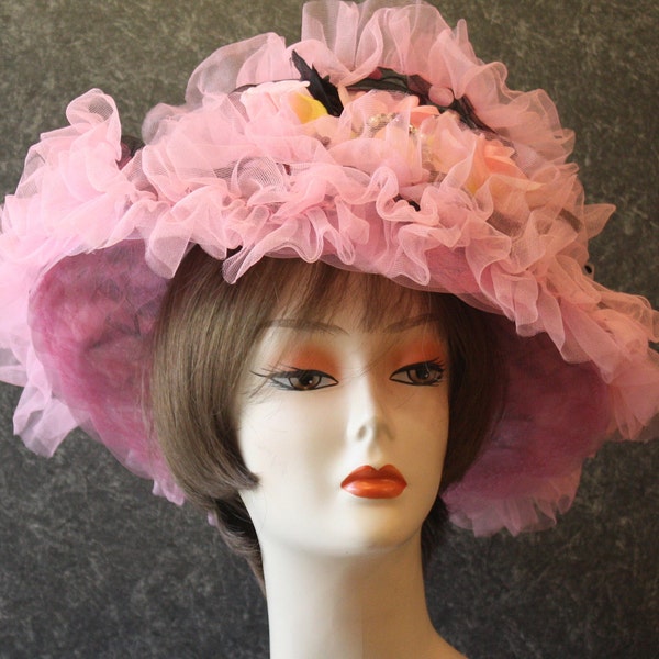 Kentucky Derby Downton Abbey Hat Victorian Fascinator Garden Party Tea Party Wedding Party Hat Woman's Pink Hat 029