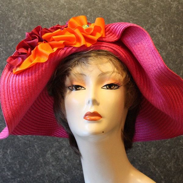 RESERVED for ELLEN K. Kentucky Derby Downton Abbey Hat Victorian Fascinator Garden Party Tea Party Wedding Party Hat Woman's Fuchsia Hat 368