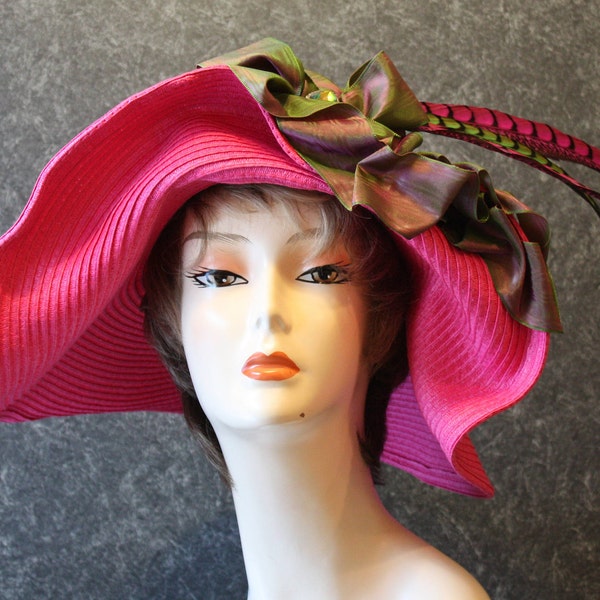 Kentucky Derby Hat Derby Formal Victorian Fascinator Downton Abbey Society Garden Party Tea Party Easter Fashion Woman’s Fuchsia Hat 360