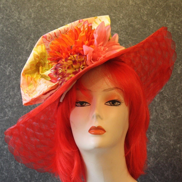 Kentucky Derby Downton Abbey Hat Victorian Fascinator Garden Party Tea Party Wedding Party Hat Woman's Red Hat 927