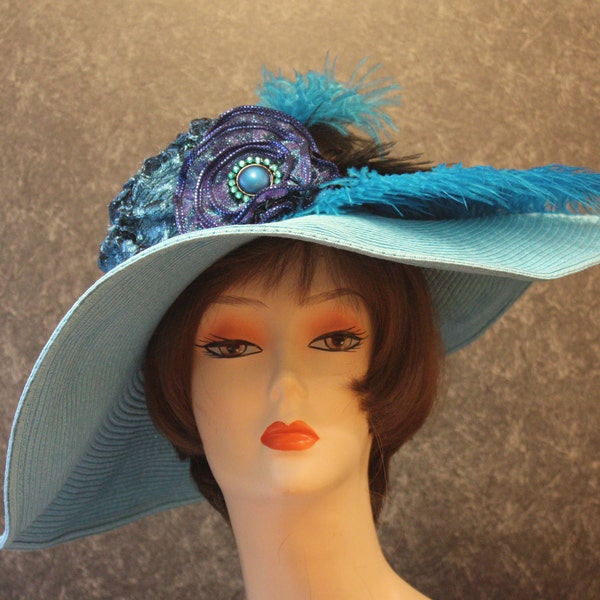 NOW OVER 300 HATS! Kentucky Derby Hat Derby Church Victorian Downton Abbey Garden Party Tea Party Easter Fashion Woman’s Turquoise Hat 955