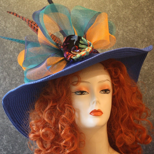 Royal Blue Kentucky Derby Hat, Garden Party Hat, Tea Party Hat, Easter Hat, Church Hat, Wedding Hat, Downton Abbey Hat  Royal Blue Hat 906