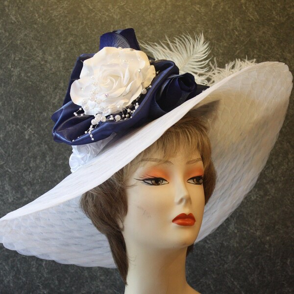Kentucky Derby Hat Derby Formal Victorian Fascinator Downton Abbey Society Garden Party Tea Party Easter Hat Fashion Woman’s White Hat 920