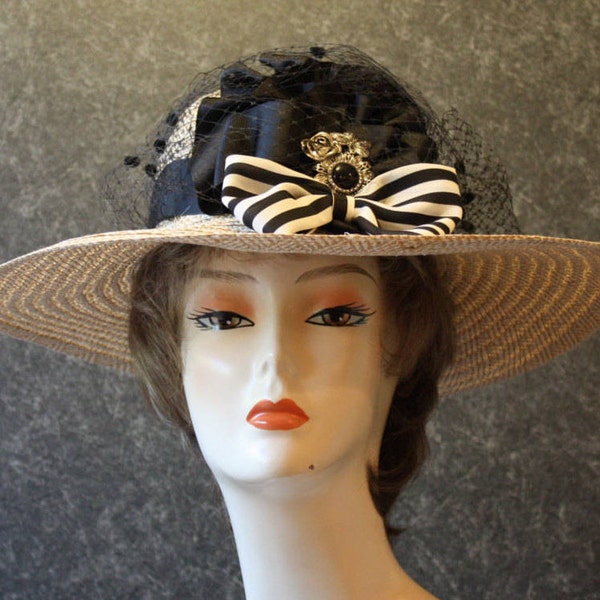 Kentucky Derby Hat Downton Abbey Tea Party Garden Party Easter Fashion Church Outdoor Wedding Special Occasion Hat Woman’s Beige Hat 327