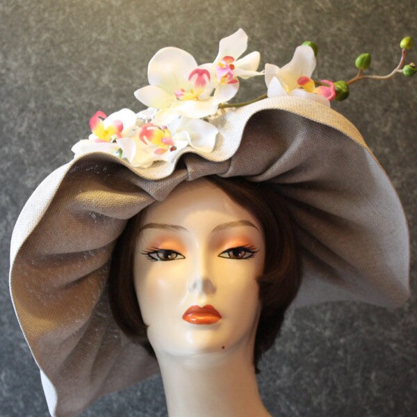 Kentucky Derby Hat Derby Formal Victorian Fascinator Downton Abbey Society Garden Party Tea Party Easter Hat Fashion Woman’s Taupe Hat 276