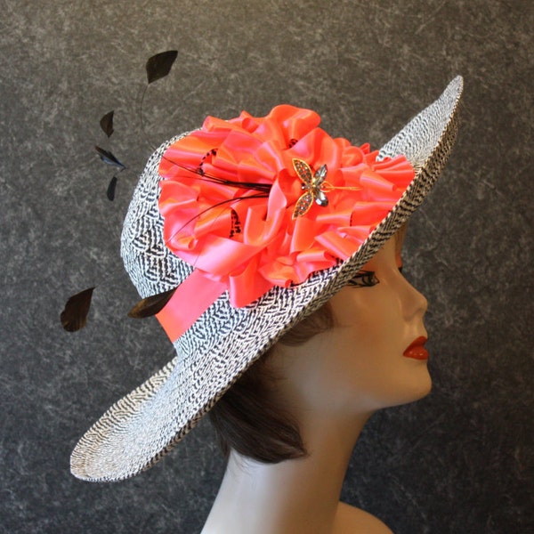 NOW 30 DOLLARS OFF! Kentucky Derby Hat Downton Abbey Victorian Fascinator Garden Party Tea Party Wedding Party Woman's Black & White Hat 364