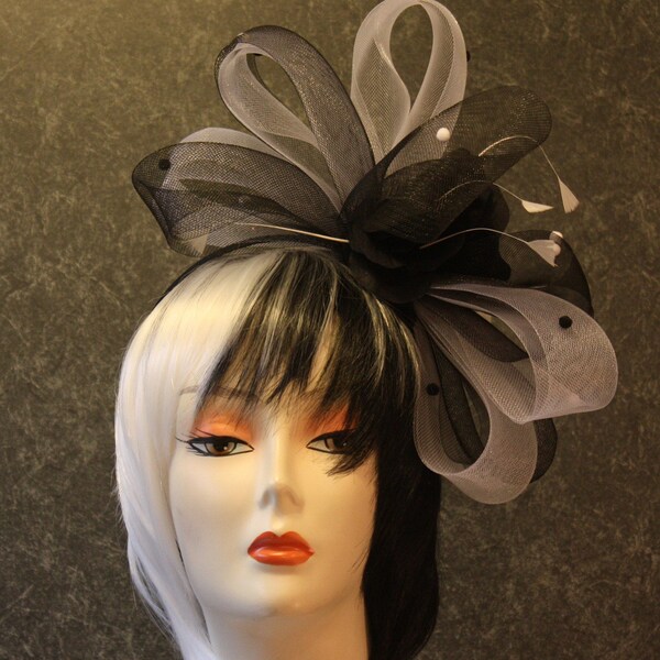 Black/White Kentucky Derby Fascinator Garden Party Church Outdoor Wedding Special Occasion Woman’s Black/White Fascinator 461