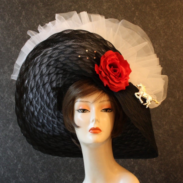 FREE PRIORITY SHIPPING! Black Kentucky Derby Hat, Garden Party Hat, Tea Party Hat, Easter Hat, Church Hat, Wedding Hat, fashion hat 860