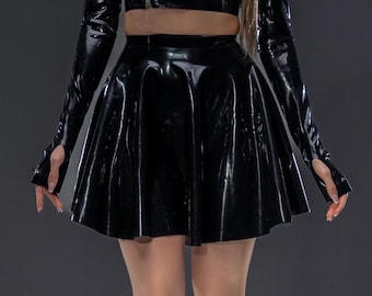 Circle Latex Mini Skirt - Skater Skirt - Tennis Skirt - Women's Clothing