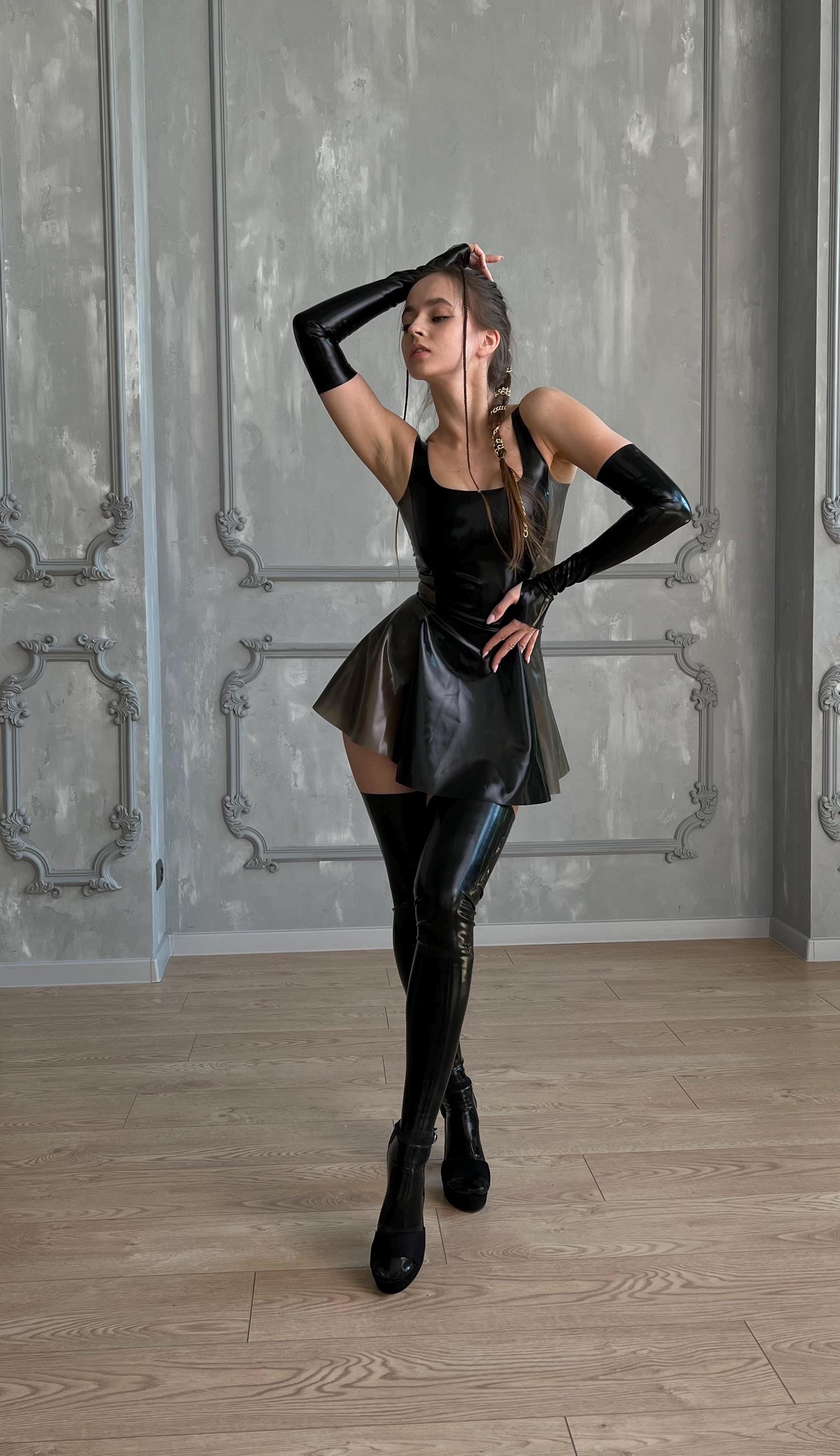 knee length dresses for ladies Ultra-Shine PVC Fetish Mini Dress Club – Queer In The World: The Shop main image 0