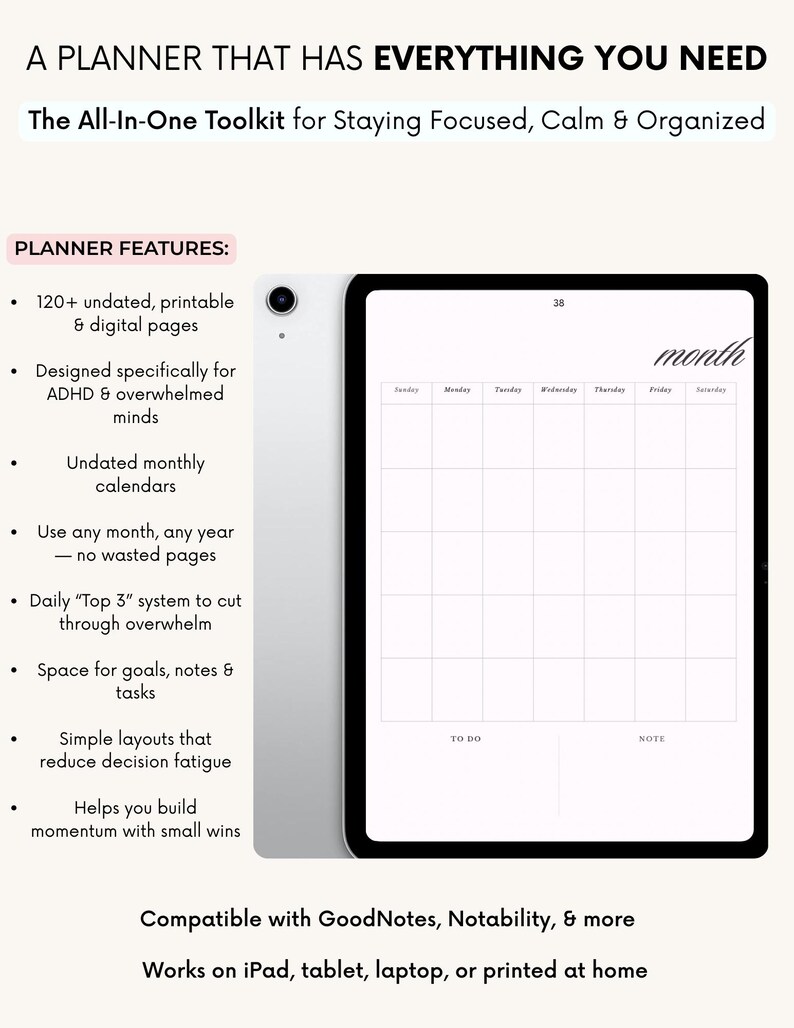ADHD Digital Planner | Undated Printable Planner | 120+ Pages | Daily ...