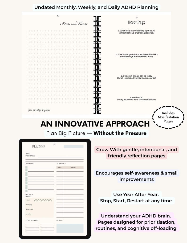 ADHD Digital Planner | Undated Printable Planner | 120+ Pages | Daily ...