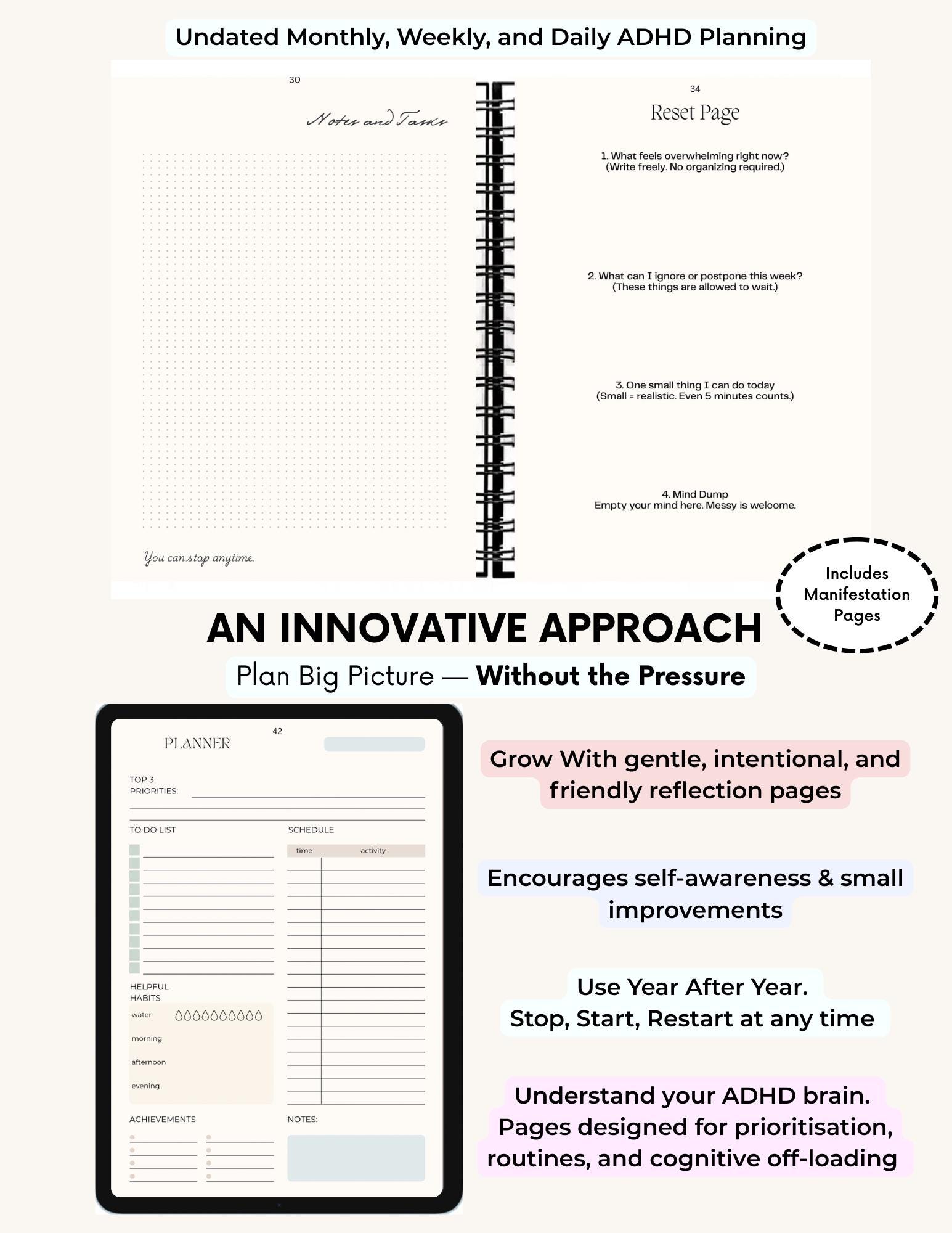 ADHD Digital Planner | Undated Printable Planner | 120+ Pages | Daily ...