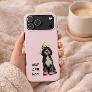 Cavapoo Phone Case, Self Care Mode Aesthetic Dog iPhone Case, Cute Doodle Dog Gift for Her, Girly Spa Dog Case, Trendy Pet Lover Cover