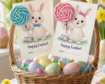 Printable Easter Bunny Lollipop Holder Card, Kids Candy Treat Tag (Instant Download)