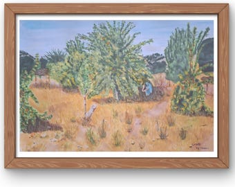 Cretan Countryside Harvest-Travel Series Art-Apple Orchard Watercolor-Digital Download PDF
