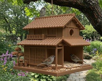Japanese‑Style 2‑Story Hanging Bird Feeder | 3D Printed Zen‑Inspired Birdhouse
