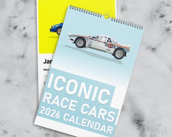 2026 Calendar| Iconic Race Cars Wall Art