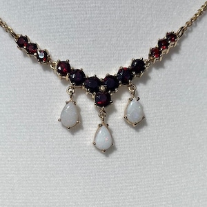 Vintage Bohemian Garnet and Opal Necklace