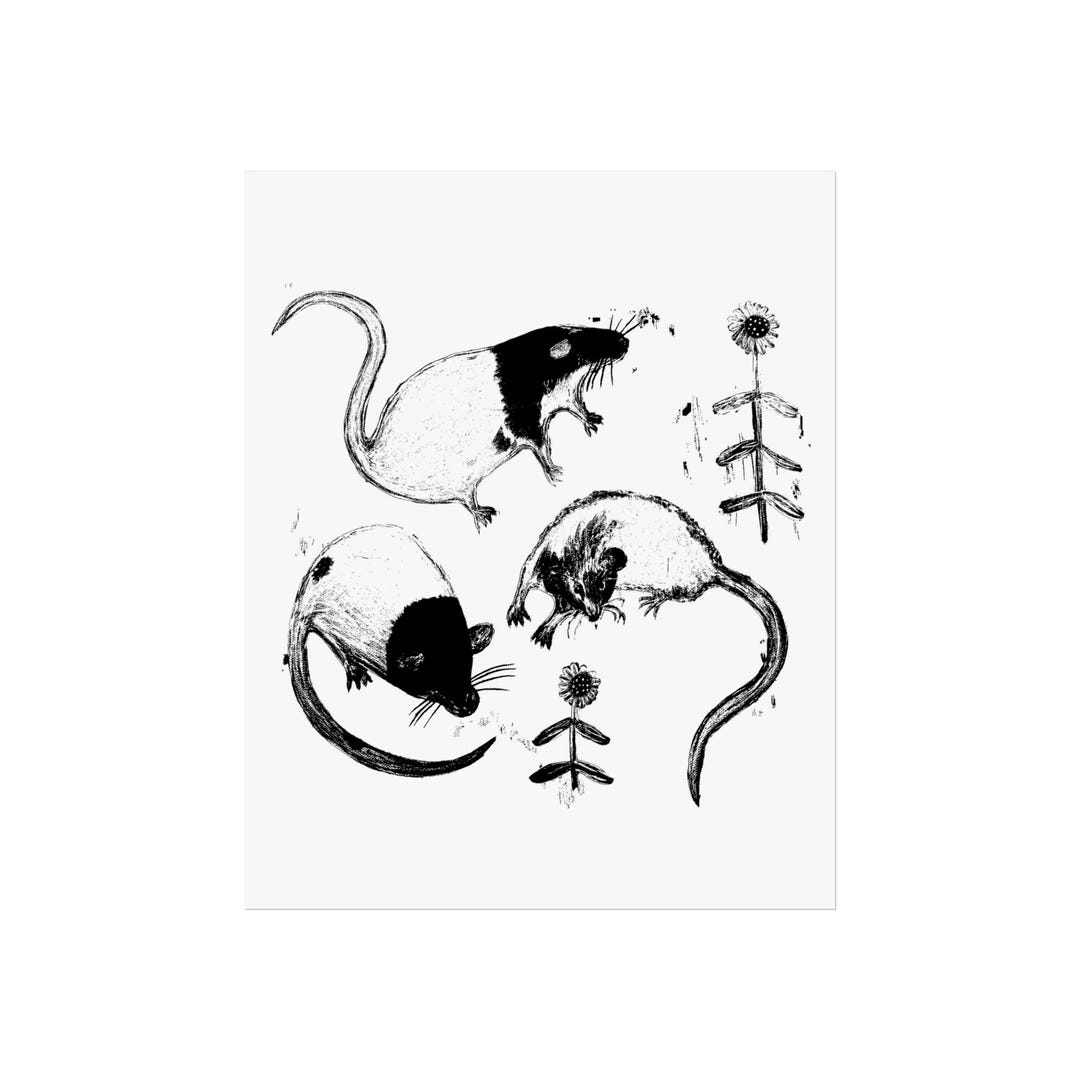 Data Ink Rat Black Ink Rat Trio Fine Art Poster | Monochrome Animal Illustration - Etsy