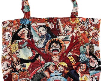One Piece Anime Woven Tote Bag | Luffy Manga Collage Shoulder Bag
