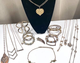 Gold Tone Jewelry Lot, 18 Pieces, Necklaces, Bracelets, Heart Pendant