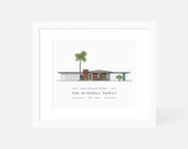 Custom House Portrait / New Home Illustration / Mid Century Modern Housewarming Gifts / Personalized Print of House / Anniversary Gift